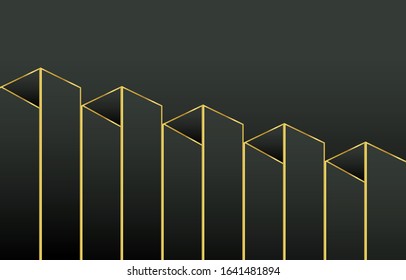 Linear Geometric line, abstract art deco gradation on a black and gold background with copy space. card. Poster. elements design for presentation.