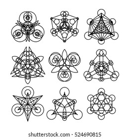 Linear geometric ornaments. Vector abstract symbols isolated on white