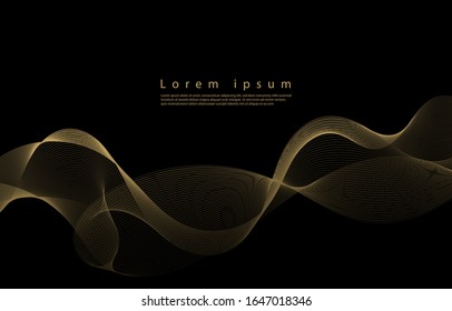 Linear geometric pattern, abstract wave premium gold gradients on a black background. card. Poster. elements design for presentation. Dynamic shapes composition.