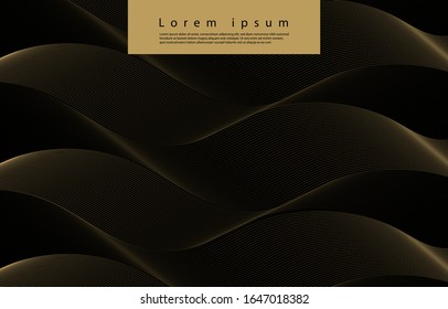 Linear geometric pattern, abstract wave premium gold gradients on a black background. card. Poster. elements design for presentation. Dynamic shapes composition.