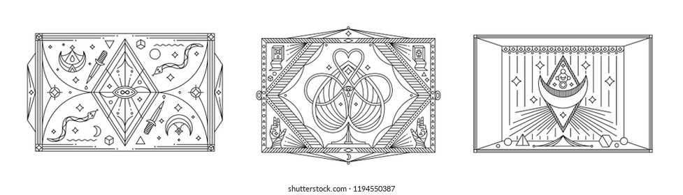 Linear geometric shapes art. Ornate frame. Line art design element.