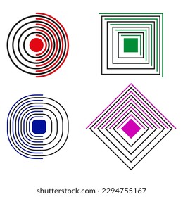 Linear geometric shapes radial for decorative design. Dynamic frame. Vector illustration.