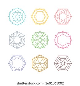 Linear geometric shapes. Set of crystal hexagonal form. Vector illustration