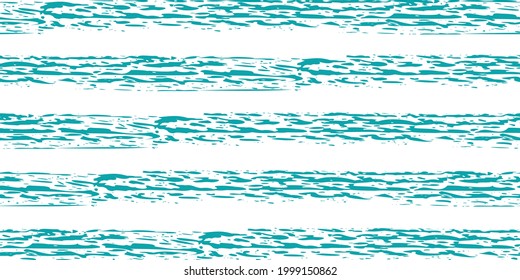 Linear geometric stripe seamless vector border background. Coarse painterly brush stroke striped aqua blue white banner. Bright painted parallel horizontal stripes. For ribbon, header, edging, trim