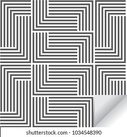 linear geometric vector pattern, repeating stripe line and mosaic of lined squares . stylish monochrome. pattern is on swatches panel