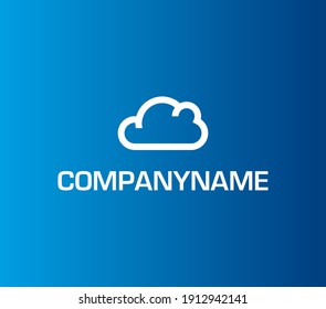 Linear, geometrical cloud on blue background. Cloud and sky. Ready logo
