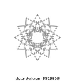 Linear geometrical ornament. Vector ornamental isolated pattern, flower or religious emblem for your design