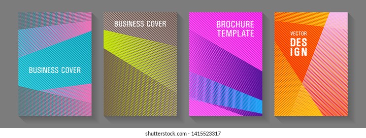 Linear geometry poster vector templates. Marketing catalog creative mockups. Scientific journals concept. Marketing brochure covers design set. Cool triangles compositions.