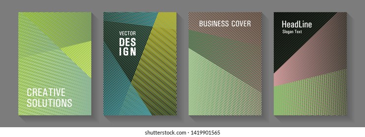Linear geometry poster vector templates. Stationery notebook covers design set. Banner backdrop simple print ideas. Educational certificates concept. Modern gradient folder mockups.