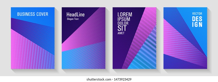 Linear geometry poster vector templates. Advanced technological concept. Future dynamic covers geometry set. Cool triangles compositions. Bauhaus minimal placard backgrounds.