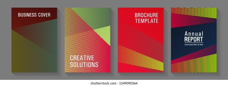 Linear geometry poster vector templates. Party invitation flyer cool backgrounds. Advanced technological concept. Minimalistic certificate backdrops. Future dynamic covers geometry set.