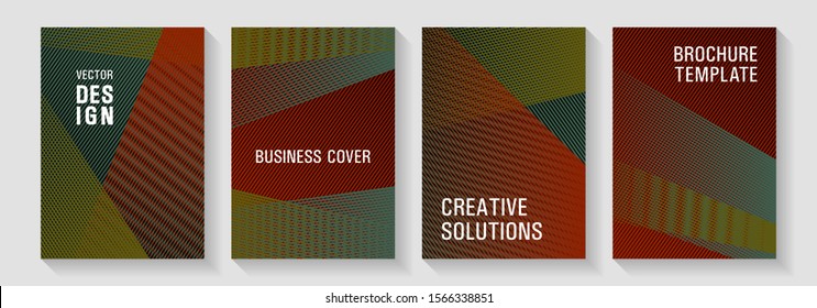 Linear geometry poster vector templates. Marketing catalog creative mockups. Sale catalog vivid mockups. Contemporary paper covers design set. Advertising commercial magazines.