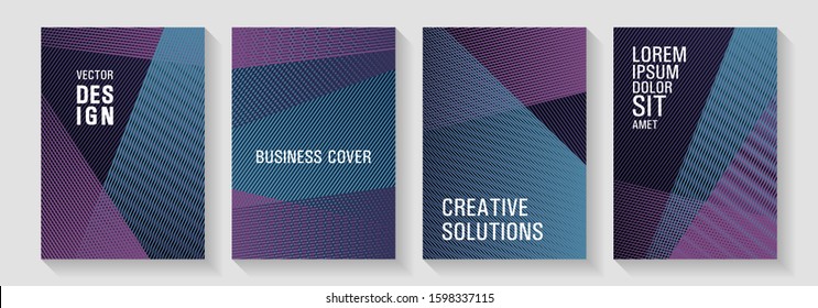 Linear geometry poster vector templates. Advertising commercial magazines. Banner backdrop simple print ideas. Technological 2d backdrops. Thin stripes blend covers design set.