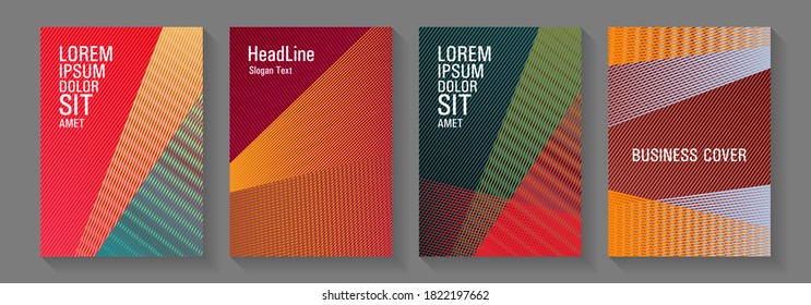 Linear geometry poster vector templates. Laconic corporate style. Covers set with logo identity spaces. Trendy magazine backdrops. Banner backdrop simple print ideas.