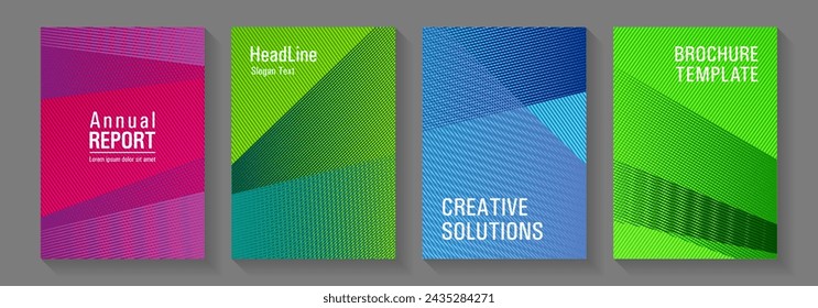 Linear geometry poster vector templates. Laconic rectangle cover templates set. Educational certificates concept. Creative leaflet backdrops. Party invitation flyer cool backgrounds.
