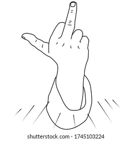 Linear gesture with the middle finger on a white background. Vector illustration with a rude gesture.