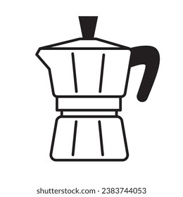 Linear geyser coffee maker icon. Black and white icon with editable stroke. Vector pictogram with moka pot. Line art