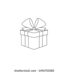 Linear Gift box icon. Present sign symbol. Thin line icon on white background. Vector illustration.