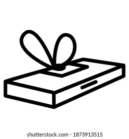 Regalo lineal sobre fondo blanco. Caja con un juguete en perspectiva en formato vector. Icono festivo.
