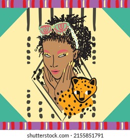 Linear girl portrait with tiger