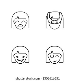 Linear Girl, Vampire, Superhero, Wink Vector Illustration Of 4 outline Icons. Editable Pack Of Girl, Vampire, Superhero, Wink
