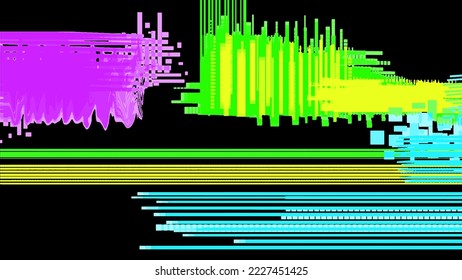 Linear glitch with wavy pink and blue static on a black background. Vector abstraction with damage on the screen of the device. Concept of destruction, cyberpunk, future, sci-fi.