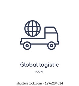 Linear global logistic icon from Delivery and logistic outline collection. Thin line global logistic icon vector isolated on white background. global logistic trendy illustration