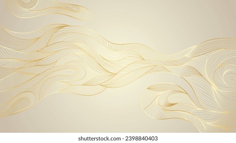 Linear gold background pattern. Thin abstract lines luxury expensive. Vector illustration wave ornament.