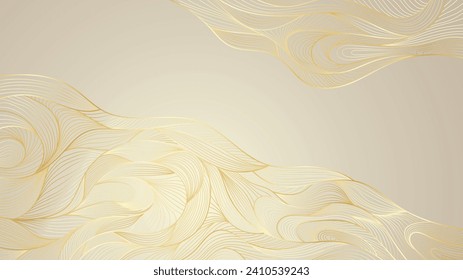 Linear gold background pattern. Thin abstract lines luxury expensive. Vector illustration wave ornament.