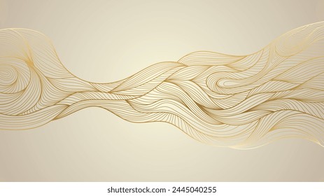 Patrón de fondo de oro lineal. Delgadas líneas abstractas de lujo caro. Adorno de onda de Ilustración vectorial.