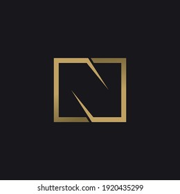 Linear, gold letter N on black background. Vector logo