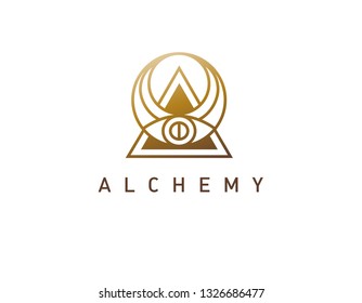 Linear gold logo pyramid with an isothermal eye alchemy