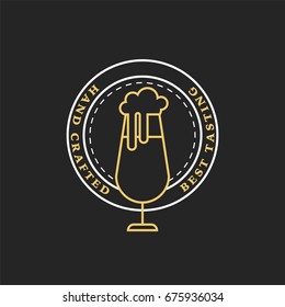Linear golden brewery logos. Labels with glass of beer and hops. Vintage craft beer retro design elements, emblems, symbols, and icons or pub labels, badges collection. Beer business signs template