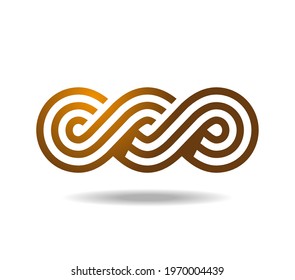 Linear golden Celtic or Greek pattern woven from three lines. Infinity symbol. Mobius loop