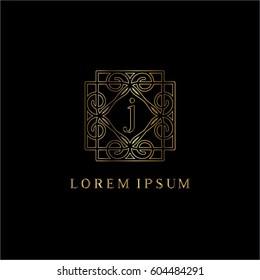 Linear golden vector logo. Letter j luxury monogram