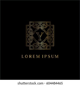 Linear golden vector logo. Letter Y luxury monogram
