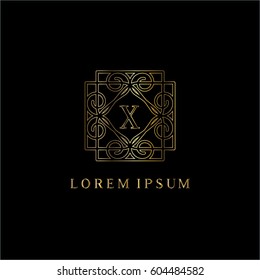 Linear golden vector logo. Letter X luxury monogram