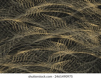 Linear golden-gray camouflage background for textiles or fabrics. Curvy backdrop with spiral elements for fashion trends, business concepts, interior solutions, covers, scrapbooking, tiles, wallpapers