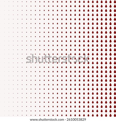 Linear gradient blood droplets halftone pattern. An arrangement of drip symbols. Isolated on a pale background.