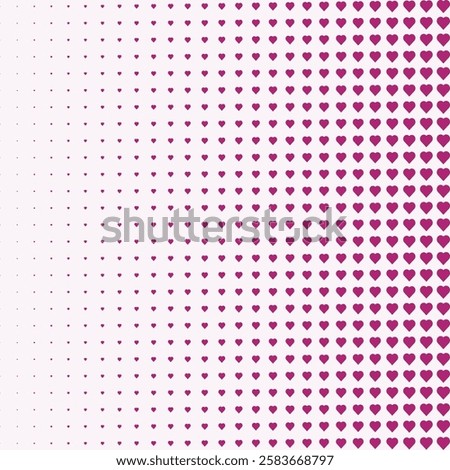 Linear gradient halftone pink love hearts. An arrangement of heart-shaped symbols that change in size.