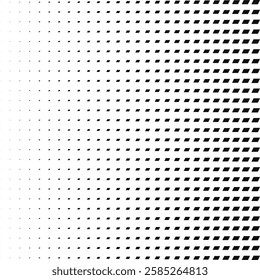 Linear gradient parallelogram shapes halftone pattern. An arrangement of quadrilaterals that change in size.