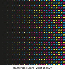 Linear gradient parallelograms CMY halftone pattern. An arrangement of quadrilaterals that change in size.