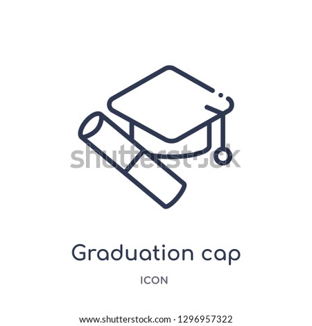 Linear graduation cap and diploma icon from Education outline collection. Thin line graduation cap and diploma icon isolated on white background. graduation cap and diploma trendy illustration