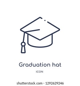 Linear graduation hat icon from Education outline collection. Thin line graduation hat icon vector isolated on white background. graduation hat trendy illustration