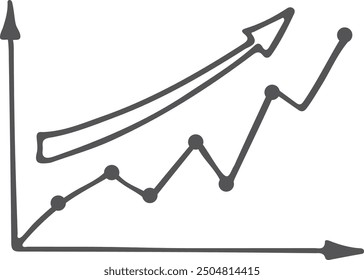 Linear graph with arrow. Financial growth doodle icon