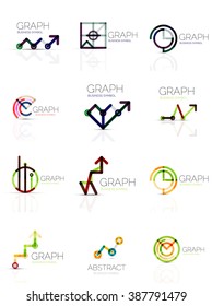 Linear graph and chart abstract logo set, connected multicolored line segments