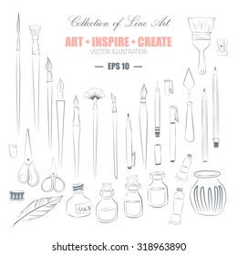 Linear graphic collection of art supplies.