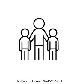 Linear Graphic Of Parent With Two Children Standing Together Happily