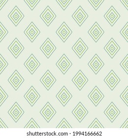Linear green diamonds seamless pattern. Ikat repetitive texture. Great for printing, packaging. Vector illustration.