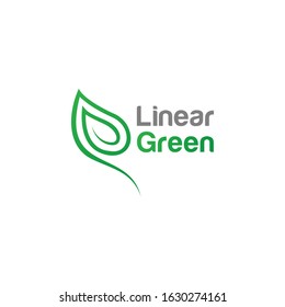 Linear green leaf logo vector template